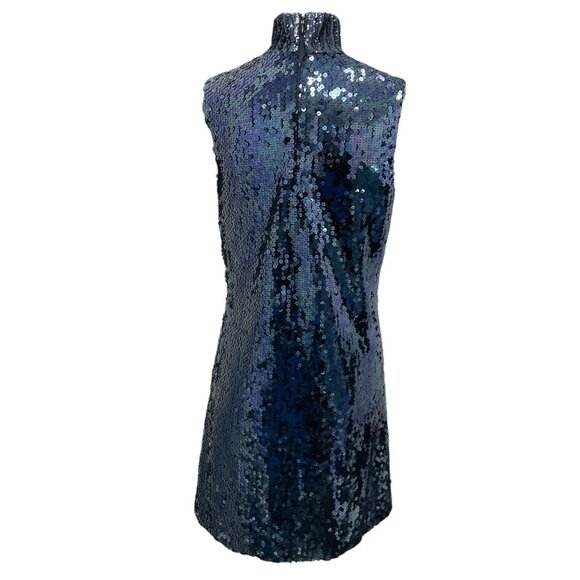 Christian Dior Navy Blue Sequined Sleeveless Mock Neck Dress - Picture 3 of 5